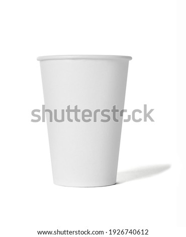 close up of a plastic or paper coffee cup for coffee to go on white background