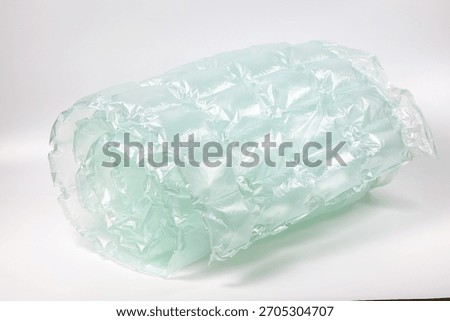 Close up plastic translucent air packaging, Plastic translucent packaging with air cushion. Inflatable air bag isolated on white background.