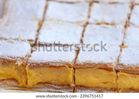Close Up of Plate full of Traditional Homemade Vanilla Slice or Custard Slice but Commonly Known as Cremeschnitte a Desert Well Known in Austria-Hungary and Balkans
