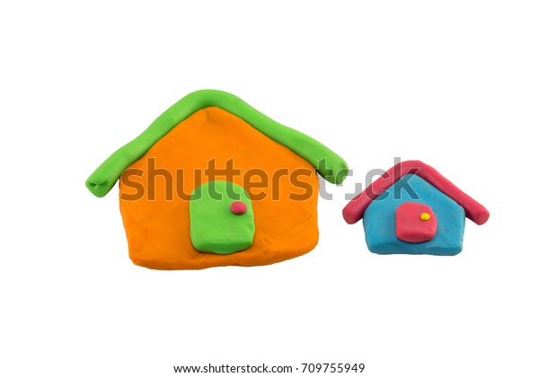 Close Play Dough Two Houses Isolated Education Stock Image