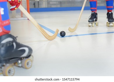 Close Up Of Playing Roller Hockey