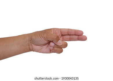 Close Up Of Pointing Two Fingers On White Background