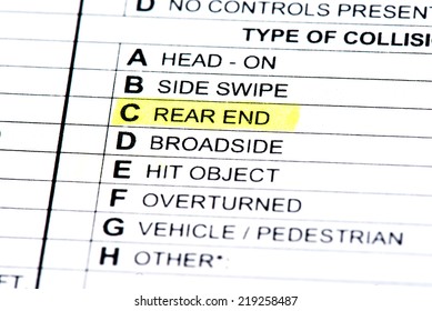 A Close Up Of A Police Accident Report With The Rear End Section Highlighted.