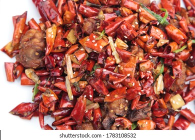 Close Up Of  Popular Chinese Sichuan Province Cuisine Chongqing Style Fried Chicken With Hot Chilli