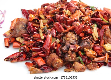 Close Up Of  Popular Chinese Sichuan Province Cuisine Chongqing Style Fried Chicken With Hot Chilli