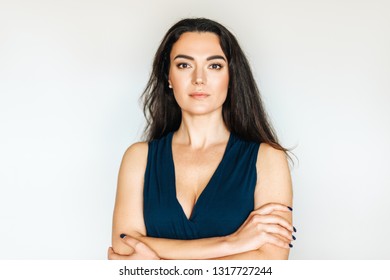 Close Up Portrait Of 35-40 Year Old Woman With Black Hair 