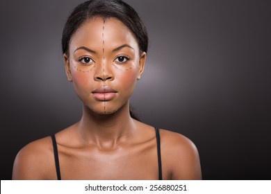 Close Up Portrait Of African American Woman Before Plastic Surgery