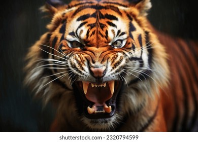 Close up portrait of and angry tiger