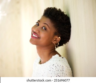 Close Up Portrait Of An Attractive Young African American Woman Smiling