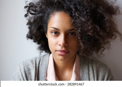 Close Up Portrait Of An Attractive Young African American Woman Looking At Camera