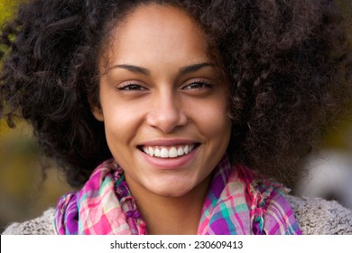 Close Up Portrait Of A Beautiful African American Woman Face Smiling