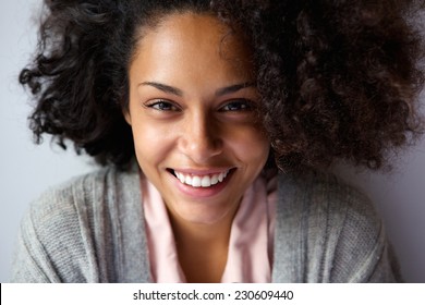 Close up portrait of a beautiful african american woman face smiling