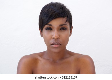 Close Up Portrait Of A Beautiful African American Woman With Modern Hairstyle