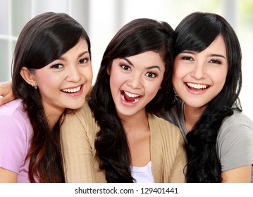 Close Up Portrait Of Beautiful Asian Woman Smiling Together