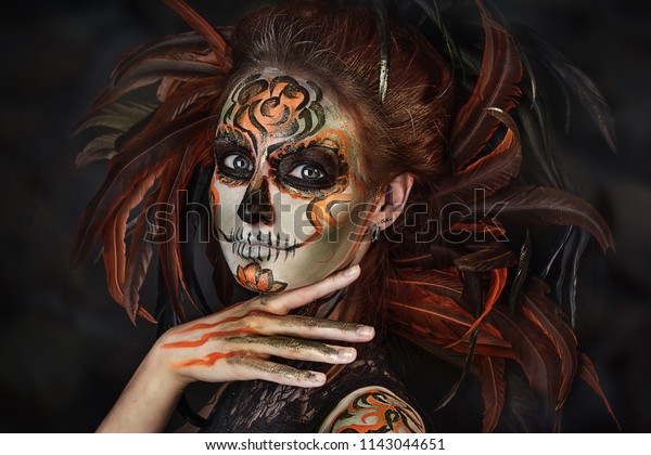 Close Portrait Beautiful Girl Skull Makeup Stock Photo Edit Now