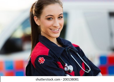 Close Up Portrait Of Beautiful Young Female Emergency Medical Technician