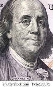 Close Up Portrait Of Benjamin Franklin On A 100 Dollar Bill