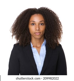 Close Up Portrait Of A Black Business Woman Posing On Isolated White Background