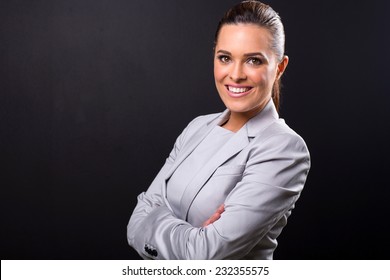 Close Up Portrait Of Business Woman Isolated On Black Background