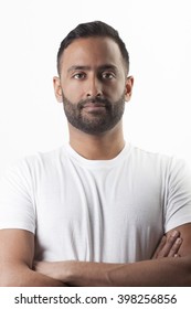 Close up portrait of casual young man on isolated white background. Election voter.