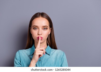 Close Portrait Charming Holding Finger Shut Stock Photo (Edit Now ...