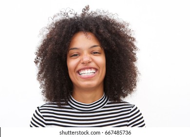 Close up portrait of confident african american woman laughing