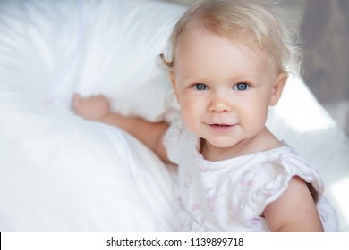 Little Blonde Toddler Girl With Big Blue Eyes Images Stock Photos