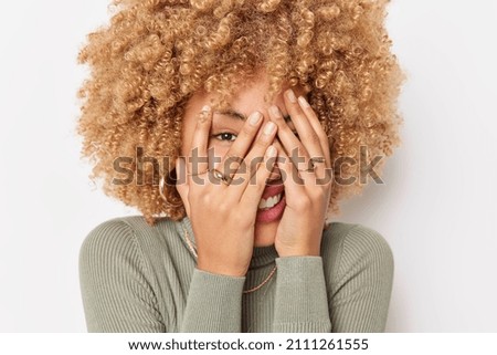 Similar – Image, Stock Photo caucasian woman on the mountain in sunny day