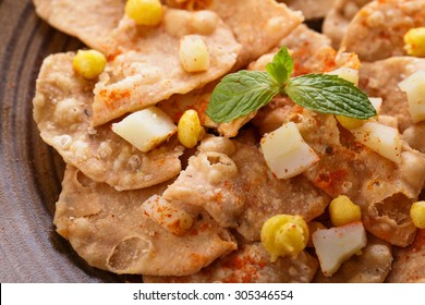 Close Up Portrait Of Indian Streetfood Papri Chaat