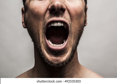 close up portrait of a man shouting, mouth wide open - Shutterstock ID 492535303