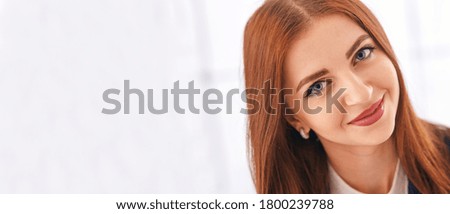 Close up portrait of a professional business woman smiling outdoor. Banner for designe site