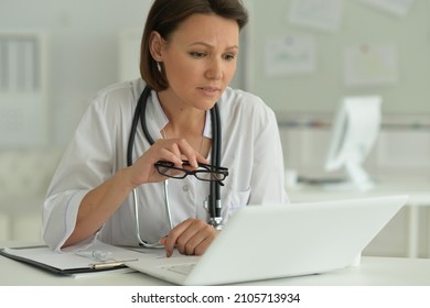 Close Up Portrait Of Sad Female Doctor In Hospital