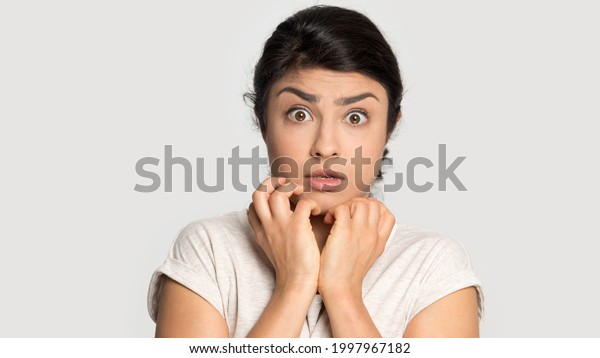 Close Portrait Scared Young Indian Woman Stock Photo 1997967182 ...