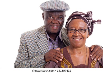 close up portrait of senior african couple on white background