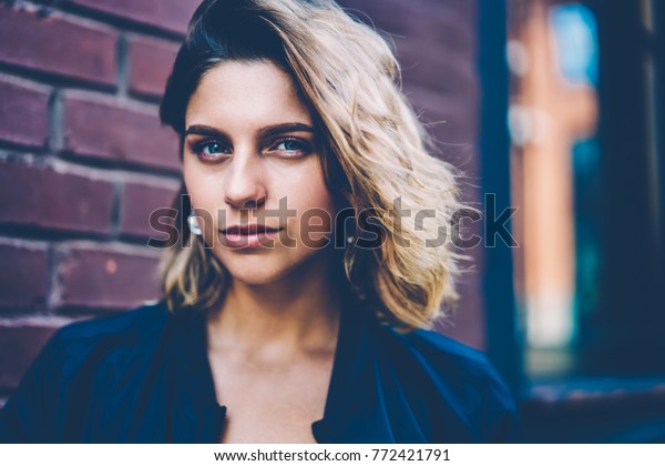 Close Portrait Serious Young Hipster Girl Stock Photo Edit Now