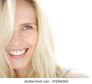 Close Up Portrait Of A Smiling Blond Woman 