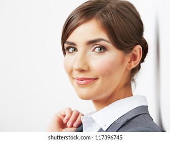 Close Up Portrait Of Smiling  Business Woman, Isolated On White Background