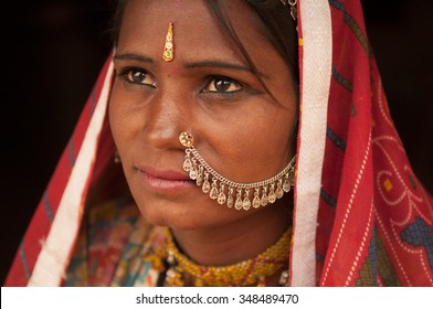 Close Portrait Thoughtful Traditional Indian Woman Stock Photo ...