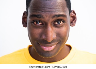 Close Up Portrait Young Black Man Smirk With Red Eyes