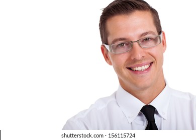 close up portrait of young businessman isolated on white