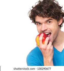 Close Up Portrait Of A Young Man Eating Apple