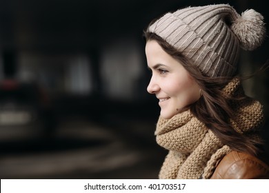 Close Up Portrait Of Young Smiling Girl In Tunnel