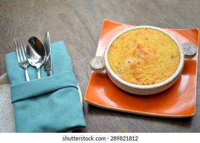 Close Up Pot Pie On Wood Table