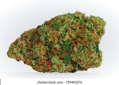 Close Up Of Prescription Medical Marijuana Strain Crazy Glue Flower Hybrid Isolated On Background