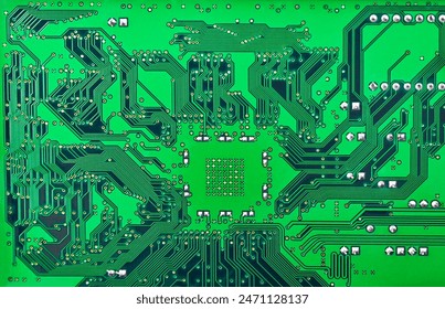 Close up of printed green computer circuit board