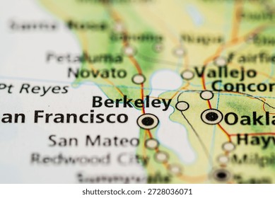 Close up printed map showing Berkeley and San Francisco Bay Area cities