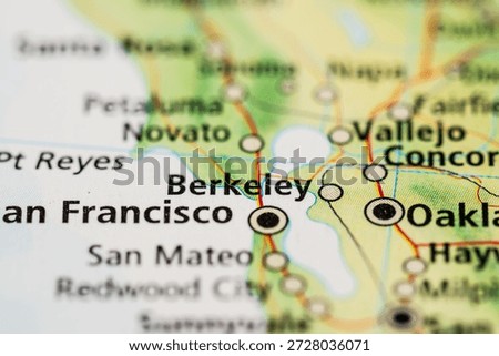 Close up printed map showing Berkeley and San Francisco Bay Area cities