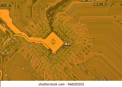 Close up of a printed orange computer circuit board
