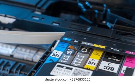 Close up printer ink jet cartridge by selective focus - Shutterstock ID 2276833155