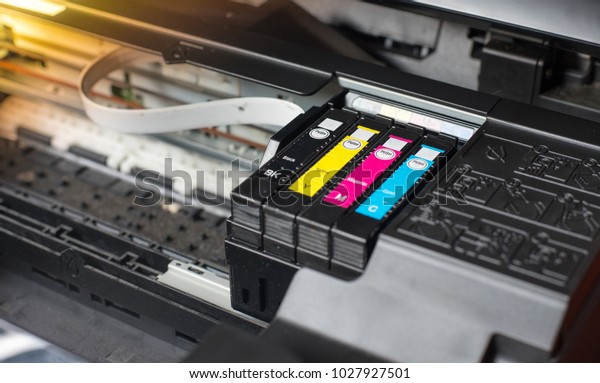 Close up\
printer ink jet cartridge by selective\
focus